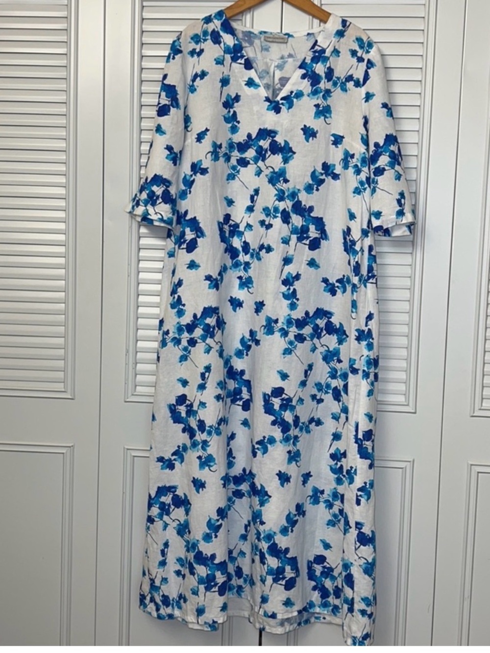 Yiorgos Koulasidis blue & white floral Greece Mediterranean dress bougainvillea - Picture 2 of 9